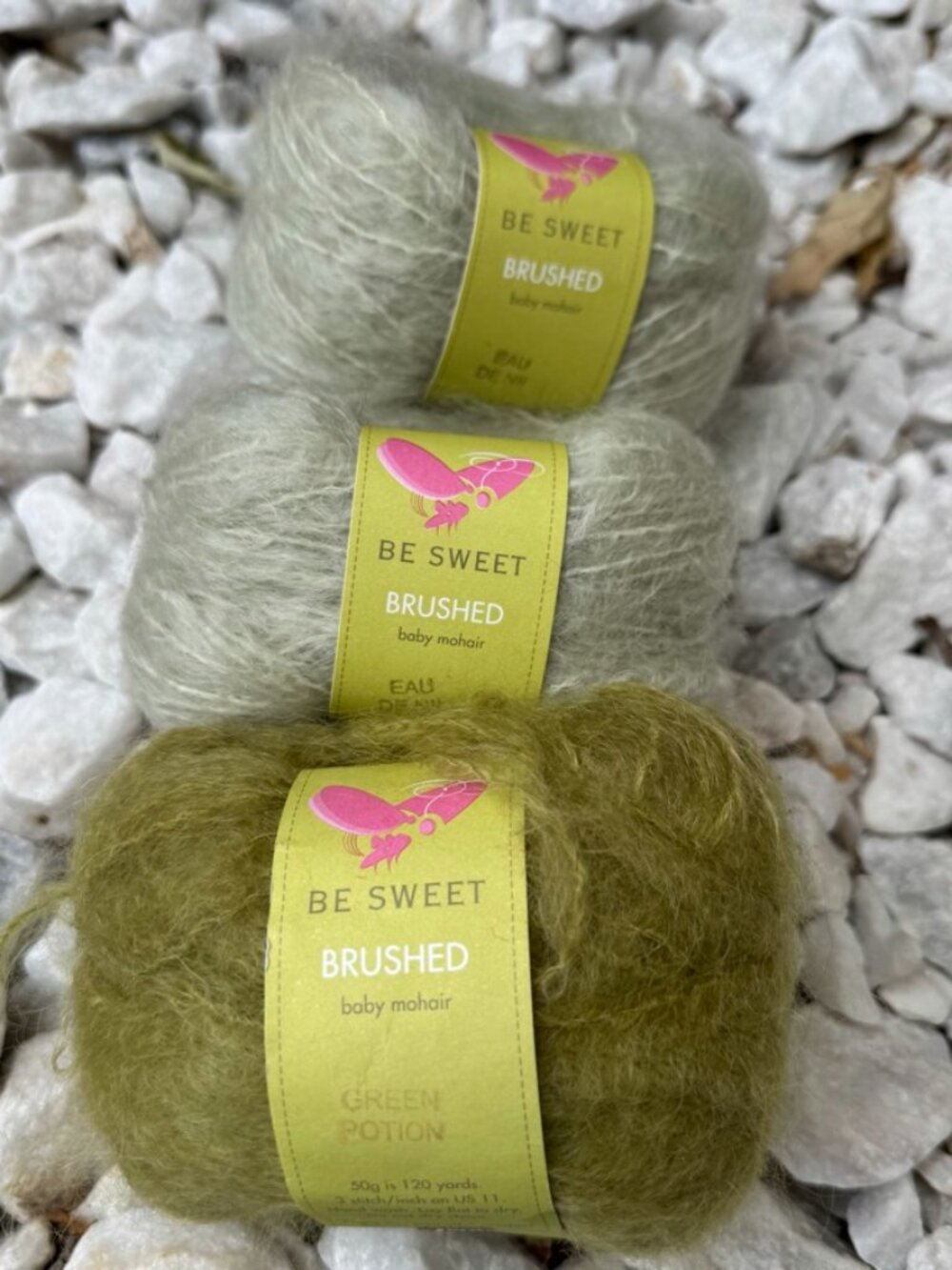 Be Sweet Brushed Fat Mohair Green 3 Skein Yarn Destash